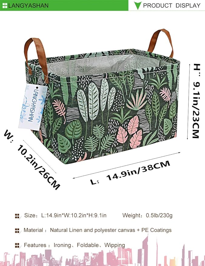 LANGYASHAN Rectangular Storage Bin Collapse Canvas Fabric Cartoon Storage Basket with Handles for Organizing Home Kitchen Boy