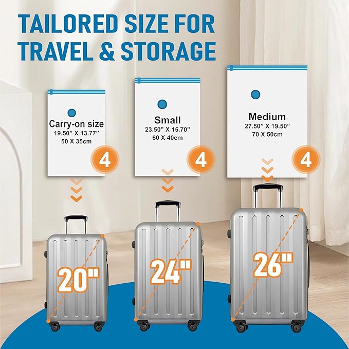 Travel Vacuum Storage Bags with Rechargeable USB Air Pump, Space Saver Vacuum Seal Bags for Luggage, Sealer Compression for C