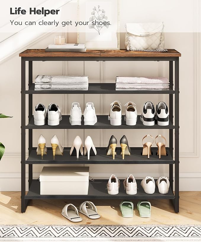 HOOBRO Shoe Rack, 5 Tier Shoe Storage Organizer with 4 Oxford Fabric Shelves and Top Panel, Holds 16-20 Pairs of Shoes, for E