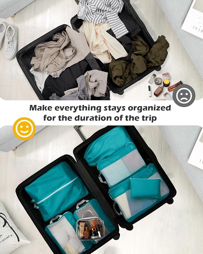 Gonex 8 Set Compression Packing Cubes, Expandable Mesh Organizer for Travel Accessories, Essentials With Toiletry, Laundry, S