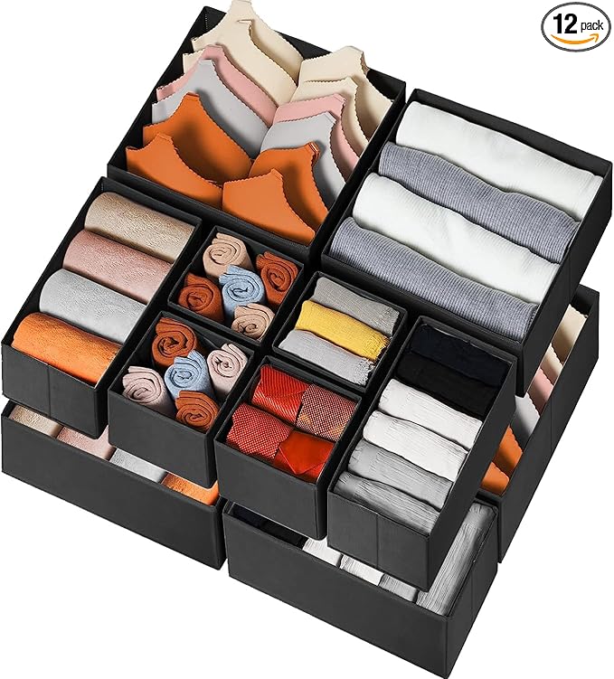 Criusia Drawer Organizer Clothes 12 Pack - Odorless Closet Organizers and Storage for Sock Underwear Bra - Dresser Organizado