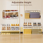 2 Tier Stackable Shoe Rack, 32.5" Wide All Metal Free Standing Shoe Storage Organizer for Entryway, Closet, White