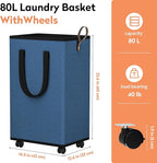 SpaceTrove Laundry Basket with Wheels, Collapsible Laundry Baskets, Laundry Hamper with Handles Detachable Wheels, Rolling La