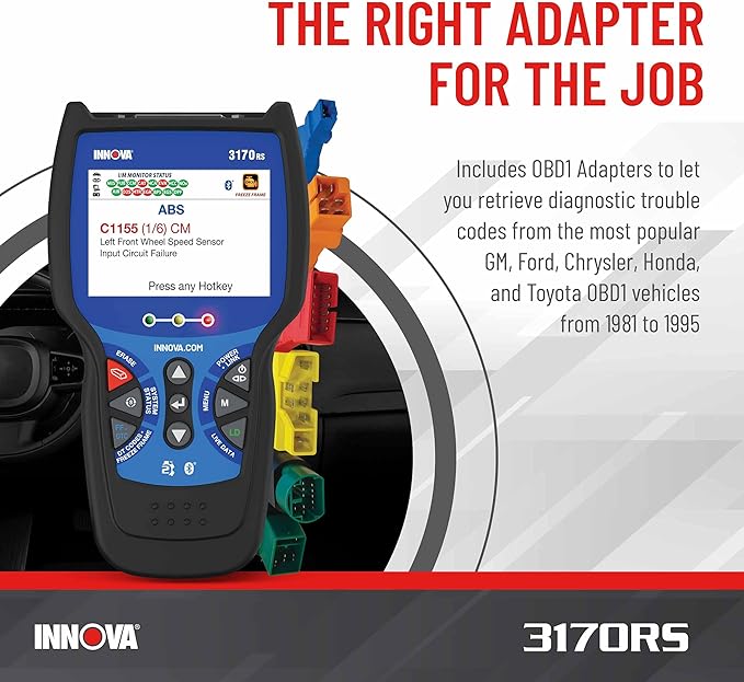 INNOVA 3170RS OBD1 & OBD2 Scanner, ABS Bleeder Scan Tool, OBD2 Diagnostic, Caliper Service, Brake Pad Life, Read/Erase ABS/SRS