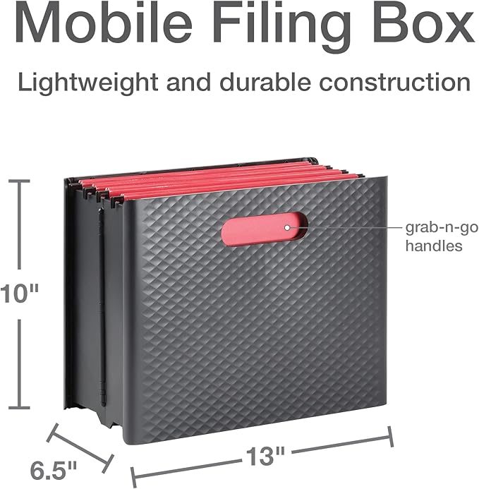 Pendaflex Mobile File Box with Handles, Easy Set Up, Collapse Down and Store Away, 13"W x 10"H x 6.5"D, Holds Letter Size Fil