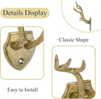 SOFFEE DESIGN Golden Antler Multi-Hook Rack, Deer Horn Coat Stand, Rustic Lodge Entryway Organizer