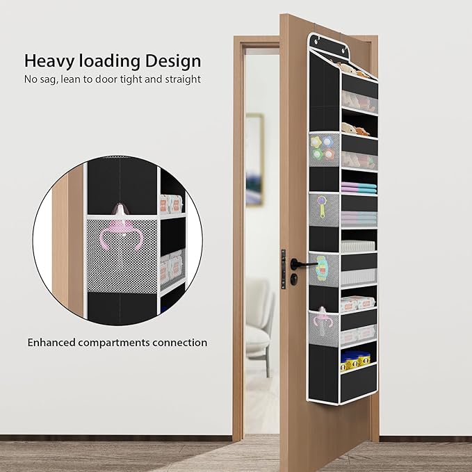 Univivi Door Hanging Organizer Nursery Closet Cabinet Baby Storage with 6 Large Compartments and 8 Side Pockets for Cosmetics