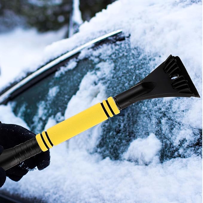 Baderke Snow Brush and Ice Scrapers for Car Windshield Detachable Window Snow Scrapers and Brush with Ergonomic Foam Grip Ice Removal Tool for Cars, Trucks, Suvs(Yellow)