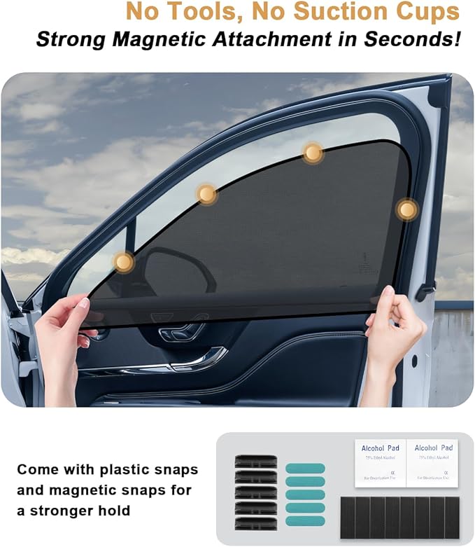 ECOZEN Car Window Sunshade for 2024-2025 2026 Toyota Tacoma Accessories - 4 Pcs Pack Side Sun Shade Magnetic Sunshade Insulate Heat & UV with Breathable Mesh - 2024-2026 Tacoma Double Cab Only