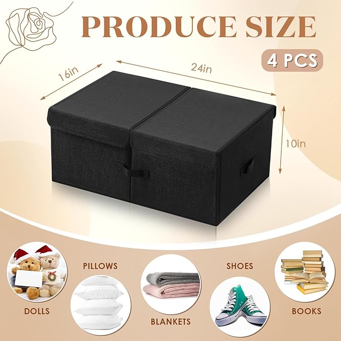 Geelin 4 Pcs Under Bed Storage with Wheels 10" High Underbed Containers with Lids Large Rolling Under Bed Organizer with Hand