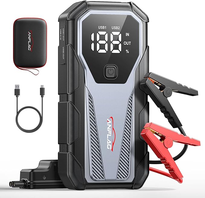 Car Jump Starter 6000A 12V Battery Pack, 16800mAh Portable Jump Box for 10L Gas/9L Diesel Engines, with Smart Jumper Cables,
