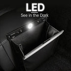 Leather Car Trash Can with Smart LED Light & Magnetic Closure, Hanging Car Trash Bag, Small Car Trash Can, Leak-Proof, Odor-Lock Car Trash Bin for Any Cars, Sedans, SUVs, Trucks, Black