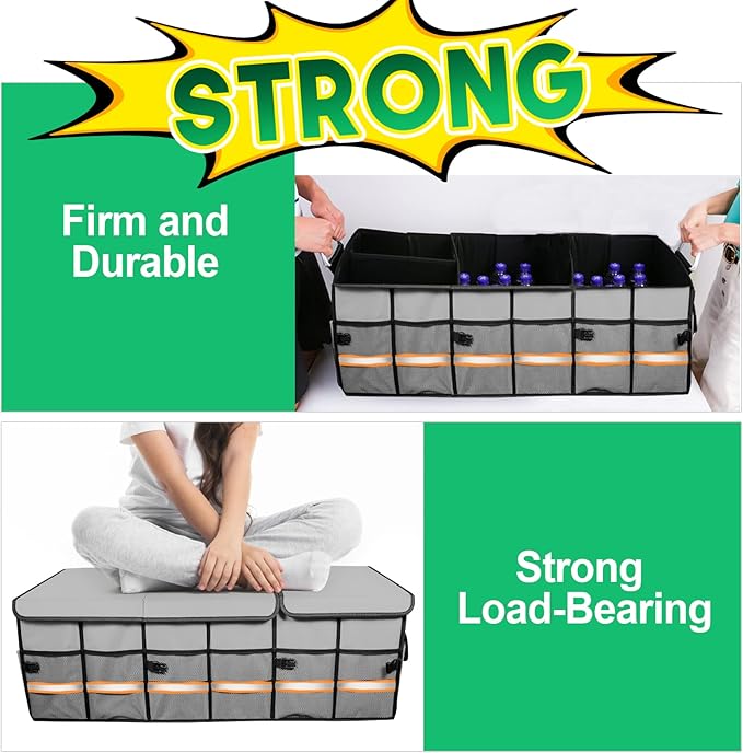 Big Car Trunk Organizer, Cargo Organizer SUV Trunk Storage Non Slip Bottom Waterproof Collapsible Durable Multi Compartments-(