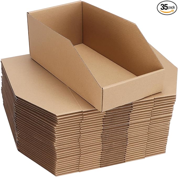 ZBEIVAN Corrugated Cardboard Storage Bins,12x6x4.5inch, 35 Packs, Brown