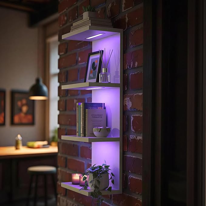 4 Tier RGB Wall Shelf-Gaming Shelf with Remote Control, Lack Shelves with Light for Bedroom | Easy to Install Cosmetic & Disp