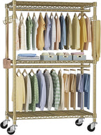 FUTASSI P1 Rolling Clothes Rack, Movable Metal Garment Closet Organizer with Lockable Wheels, Clothing Wardrobe with Double H
