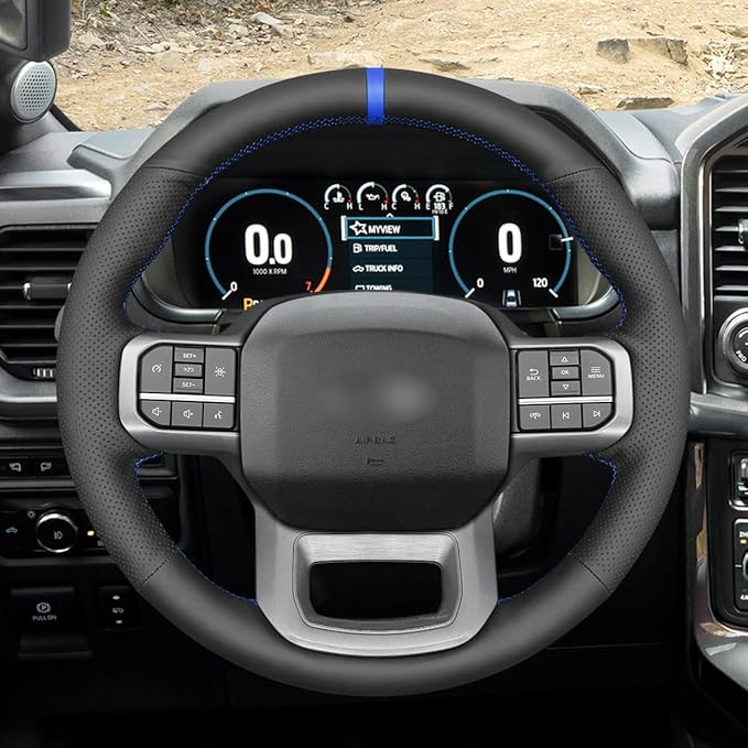 MEWANT Steering Wheel Covers for Ford F-150 2021-2023 / F-150 Lightning 2022-2023 Hand-Stitched F150 Steering Wheel Wrap