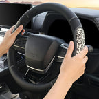 KAFEEK Microfiber Leather Leopard Steering Wheel Cover, Spliced Patchwork Design for Comfort Grip, Universal 15 inch, Breatha