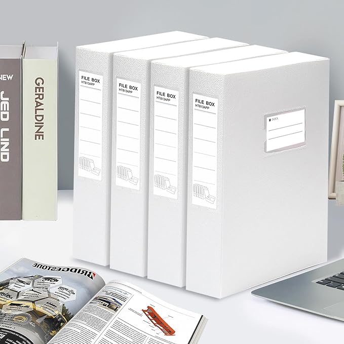 HUA JIE 2 Pack A4 Storage File Boxes Archives Case,65mm Spine,Box File Document Storage Box with Metal Clip for Office School