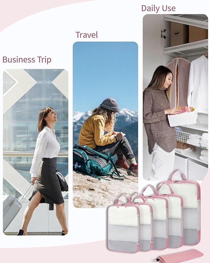 ECOHUB 6 Set Compression Packing Cubes, Gifts for Women Mom, Lightweight Vacation Travel Essentials Accessories for Suitcase 