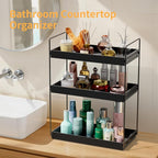Bathroom Countertop Organizer, 3 Tier Metal Vanity Counter Skincare Shelf, Matte Black Under Sink Standing Rack With Acrylic 