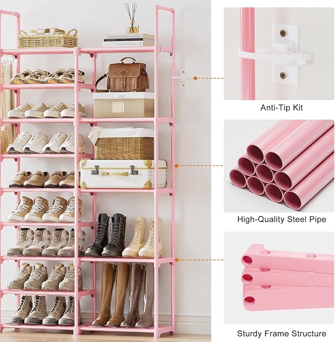 WOWLIVE 9 Tiers Large Shoe Rack White Shoe Rack Organizer for Closet 50-55 Pairs Stackable Heavy Duty Shoe Shelf Shoe Storage