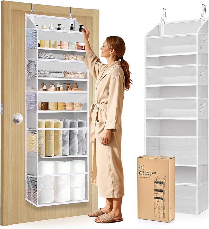 5 Tiers Over Door Organizer with 10 Mesh Side Pockets, 44 lbs Weight Capacity Hanging Storage Organizer with Clear Window Kid