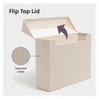 SMEAD Flip Top File Box, 10" x 3.7" x 13", Beige Natural Linen, Gold Metal Nameplate (70232)