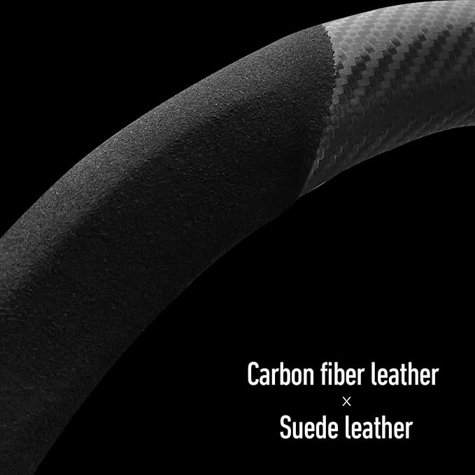 Carbon Fiber Steering Wheel Cover, Non-Slip and Sweat Absorbent, 15" Steering Wheel Covers for X5 X3 Men Women, Black (Black Suede ///)