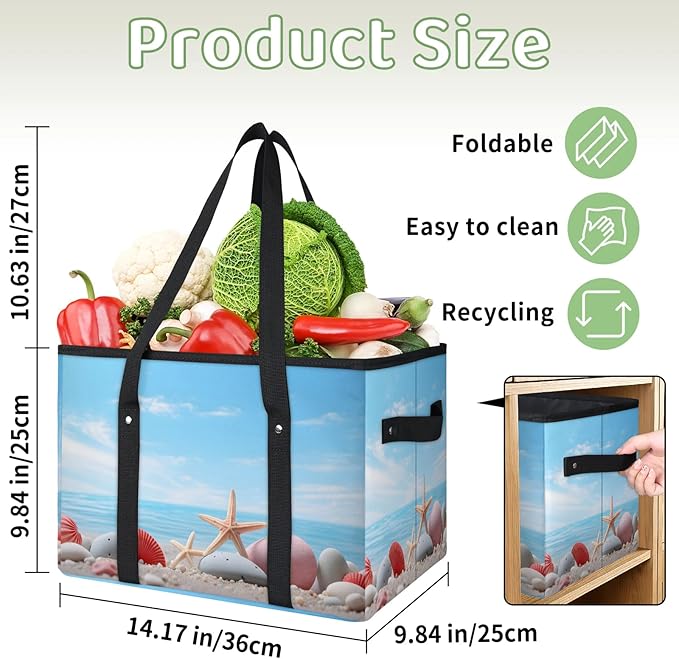 Reusable Grocery Bags Heavy Duty Shopping Bags Foldable Large Tote Bags with Long Handles & Hard Bottom