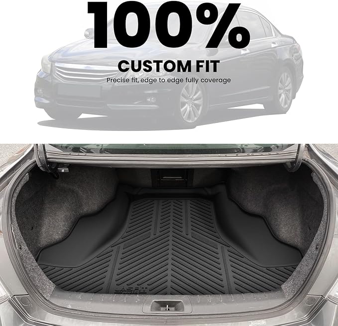 LASFIT Trunk Mat for Honda Accord 2012 2011 2010 2009 2008, All Weather TPE Custom Fit Pet Friendly Easy Clean Trunk Liner Cargo Mat Cargo Liner Accessories, Black