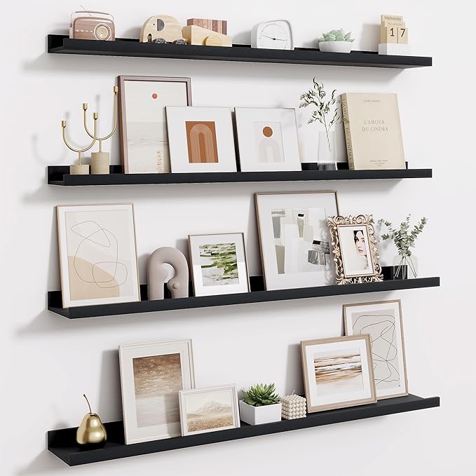 Fun Memories 40 Inch Floating Shelves for Wall - Wall Shelves with Lip Set of 4 - Nursery Bookshelf for Storage - Picture Led