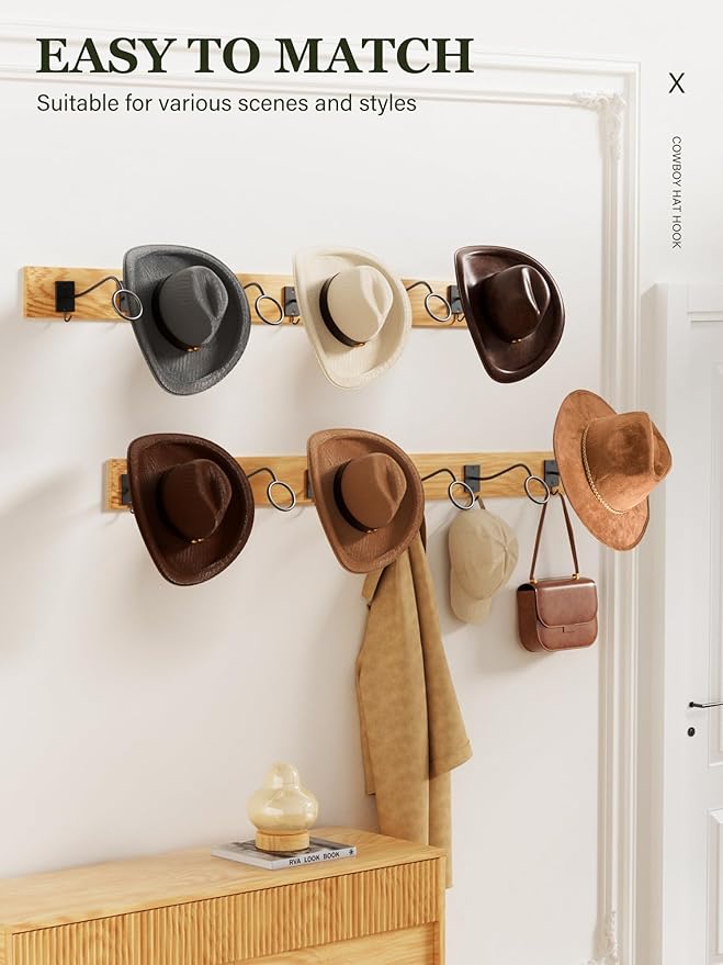 Cinati Cowboy Hat Rack for Wall 12 Pack, Cowboy Hat Holder Wall Mount, Western Rustic Metal Hats Hanger Hooks Organizer for F