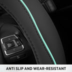 Road Comforts Leather Steering Wheel Cover with Decorative Trim and Piping, Anti-Slip Breathable Design, Fits 14.5–15 Inch Ro