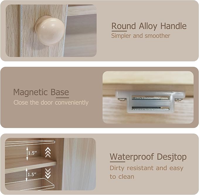 TaoHFE Natural Wooden Color Bathroom Wall Cabinet with 2 Door Adjustable Shelves,Over The Toilet Storage Wall Mounted Medicin
