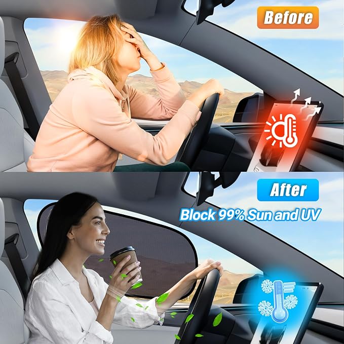 ZATOOTO Tesla Model Y Window Shades for Front Window Sun Shade Semi Transparent Static Cling | Custom Fit 2020-2024 | 95% UV & Heat Block | Privacy Protection | No Adhesive, Tool-Free Install