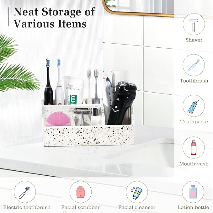 Luxspire Bathroom Counter Organizer, Toothbrush Holder for Bathroom 5 Slot, Large Bathroom Countertop Organizer Storage Bathr