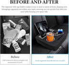 Car Back Seat Organizer, Leather Automotive Rear Seat Couch Cup Holder Expander Tray, Vehicle Cup Holder Tray Holds Snacks Remotes Phones for Truck RV Boat Couch Pillow Bed