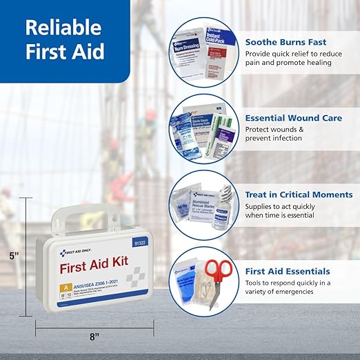First Aid Only 91322 ANSI A 2021 and OSHA Compliant First Aid Kit, 10-Person Emergency First Aid Kit for Business, Home, Car,