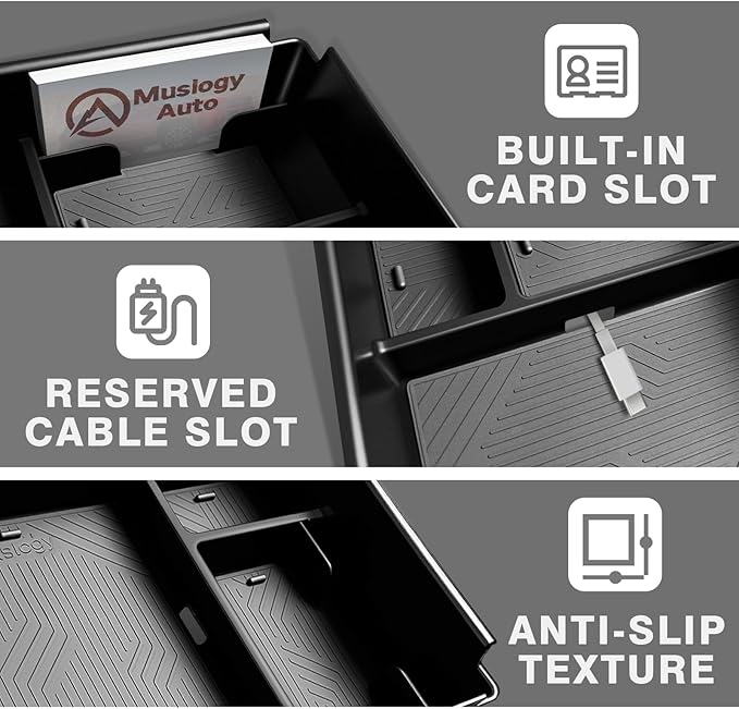 Muslogy Center Console Organizer & Hidden Box & Cup Holder Inserts Compatible with 2025 2026 Toyota 4Runner Accessories Armrest Storage Tray Divider Secret Compartment Non-Slip Cupholder 3PCS