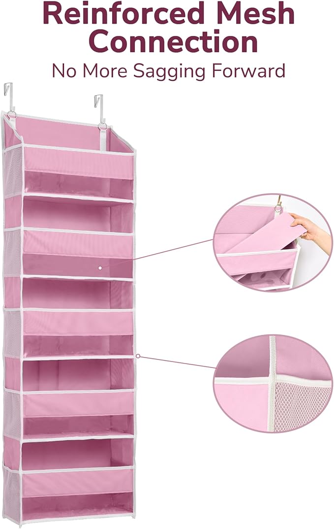 ULG 1 Pack Over Door Organizer with 5 Large Pockets 10 Mesh Side Pockets, 44 lbs Weight Capacity Hanging Storage Organizer wi