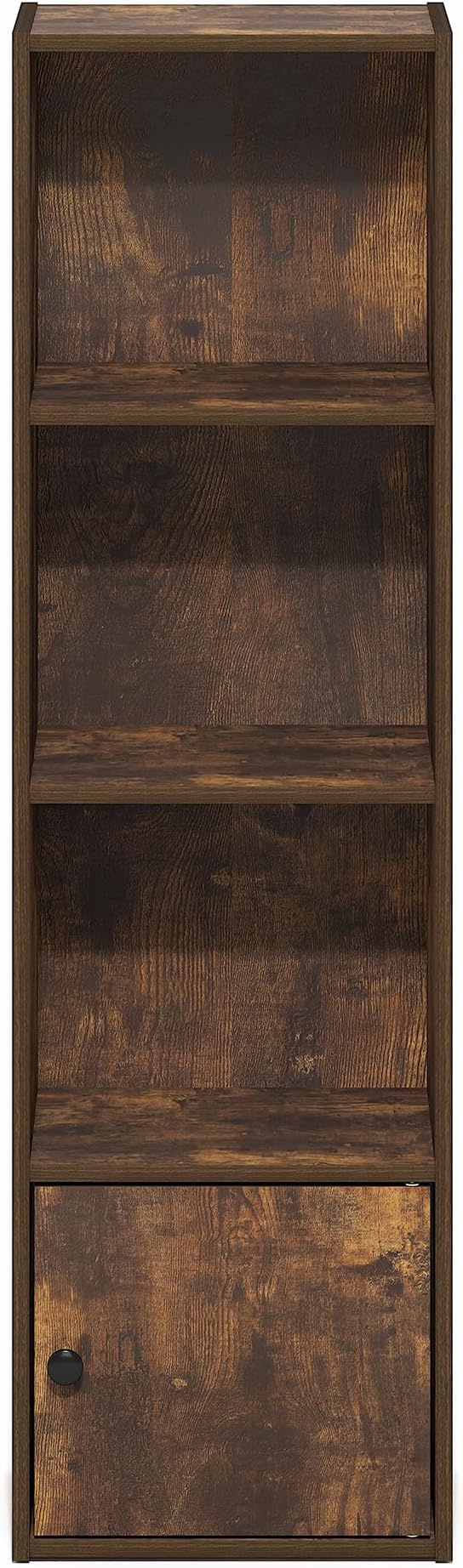 Furinno LUDER Book Shelf, 4-Tier Bookshelf with Open Shelf, Standing Bookcase with 1 Door Cabinet, 9.3 x 12 x 41.8, for Organ