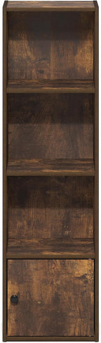 Furinno LUDER Book Shelf, 4-Tier Bookshelf with Open Shelf, Standing Bookcase with 1 Door Cabinet, 9.3 x 12 x 41.8, for Organ