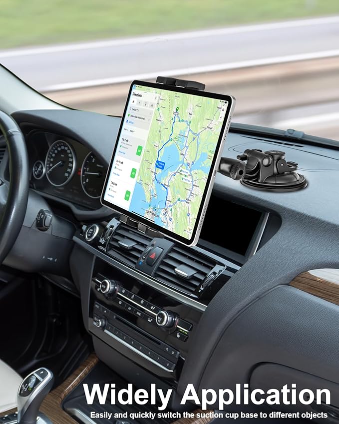 woleyi Heavy Duty Tablet Holder for Car/Truck - [Super Suction Cup] Windshield Dashboard Car Tablet Mount with 1/4" Screw Adapter for 4-13" iPad Pro/Air/Mini, Galaxy Tab/Z Fold, iPhone & Gopro/Camera