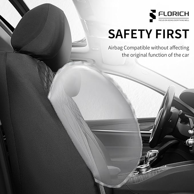 FLORICH Automotive Seat Covers 2 Seats Breathable Front Car Seat Cover Leather Air Mesh Car Seat Protector Cushion Airbag-Com