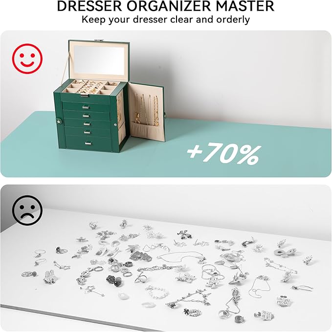 Frebeauty Large Jewelry Box,6-Tier PU Leather Jewelry Organizer,Multi-functional Storage Case with Mirror,Accessories Holder 