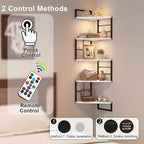 Corner Floating Shelves with Lights - 5 Tiers Corner Shelf Wall Mounted, Bookshelf with LED Light, Floating Shelves for Wall,