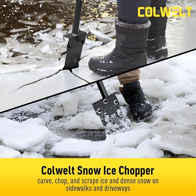 Colwelt Metal Snow Shovel 58’’, Heavy Duty Ice Scraper for Driveway, Snow Ice Chopper Shoveling Tool with Thickened Blade, Ice Shovel for Sidewalk Ice Removal, Flat Shovel Floor Cleaning Scraper