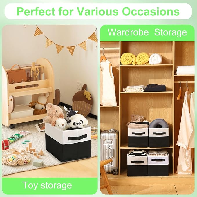 Large Shelf Storage Bins [4 Pack],Decorative Collapsible Storage Basket,Fabric Closet Organizer and Home Storage Cubes with H