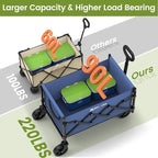 Collapsible Wagon with Wheels, 220 lbs Wagons Carts Foldable Wagon Cart with Flexible Handle, Lightweight Portable Folding Utility Grocery Shopping Cart for Grocery Sports Garden Camping, Blue